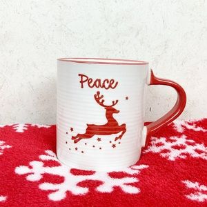 Peace Reindeer Christmas Coffee Mug Rustic Ripple Textured Holiday